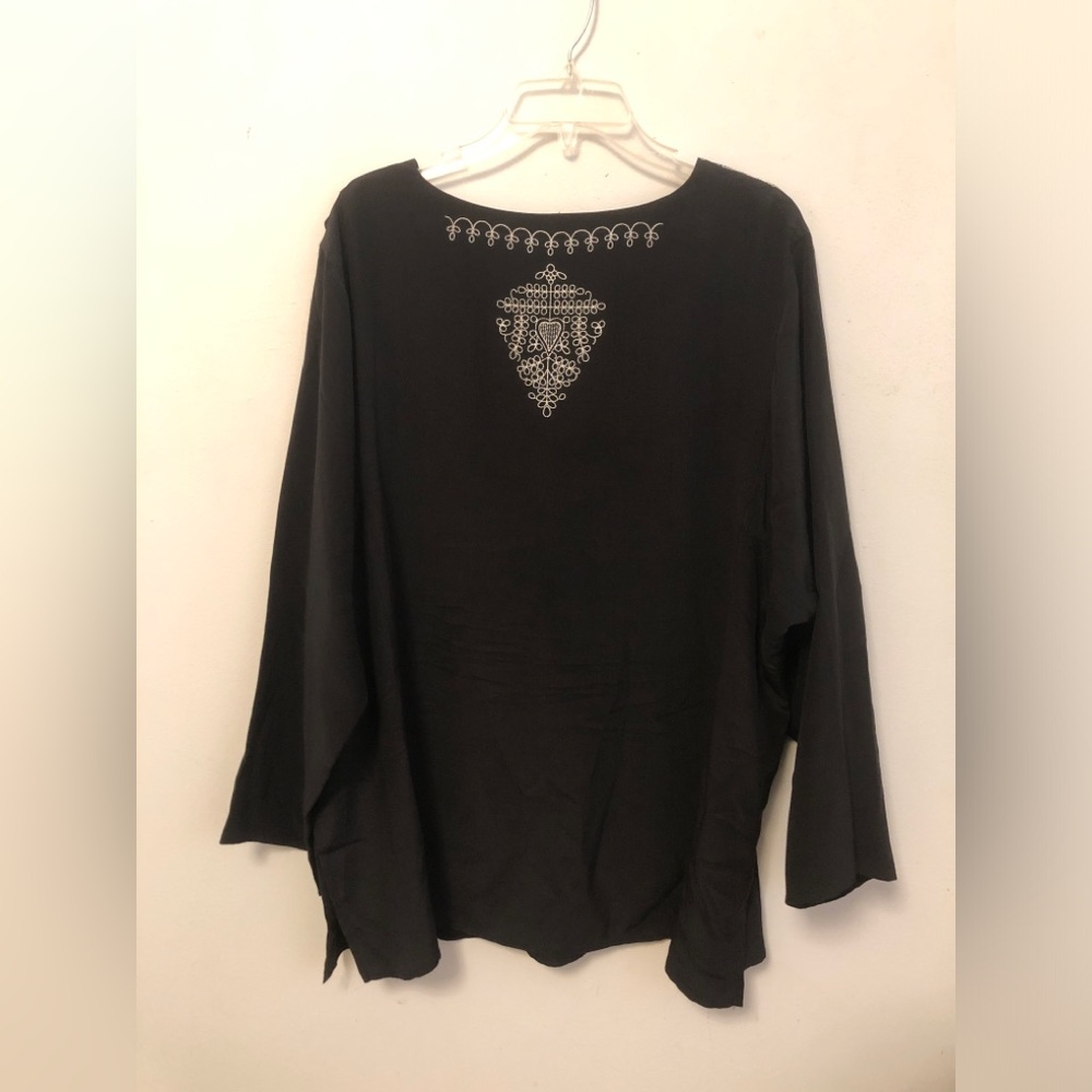 VTG Diane von Furstenberg Silk Black Tunic White Embroidery Boho Plus size - Picture 9 of 14